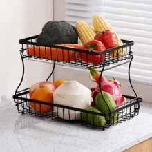 Double-Layer Fruit Basket, Suitable For Kitchen Countertops, Vegetable And Bread Baskets, Fruit Tray Storage Racks, Detachable Rectangular Metal Basket, Kitchen Supplies. - View 13