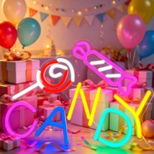 1 pieza Letrero de neón "CANDY", luz de neón LED multicolor, decoración de pared ambiente de acrílico regulable alimentada por USB, perfecto para tiendas de dulces, panaderías, fiestas, dormitorios, habitaciones de niños y regalos para amantes de los dulces - Multicolor - Ver 6
