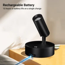 1pc Rechargeable Magnetic LED Spotlight For Indoor Use, USB Charging, 3-Color Dimming, 350° Rotation, Battery Powered Wall Lamp Suitable For Bedroom, Bedside, Art, Painting, Potted Plants, Photo - White - View 5