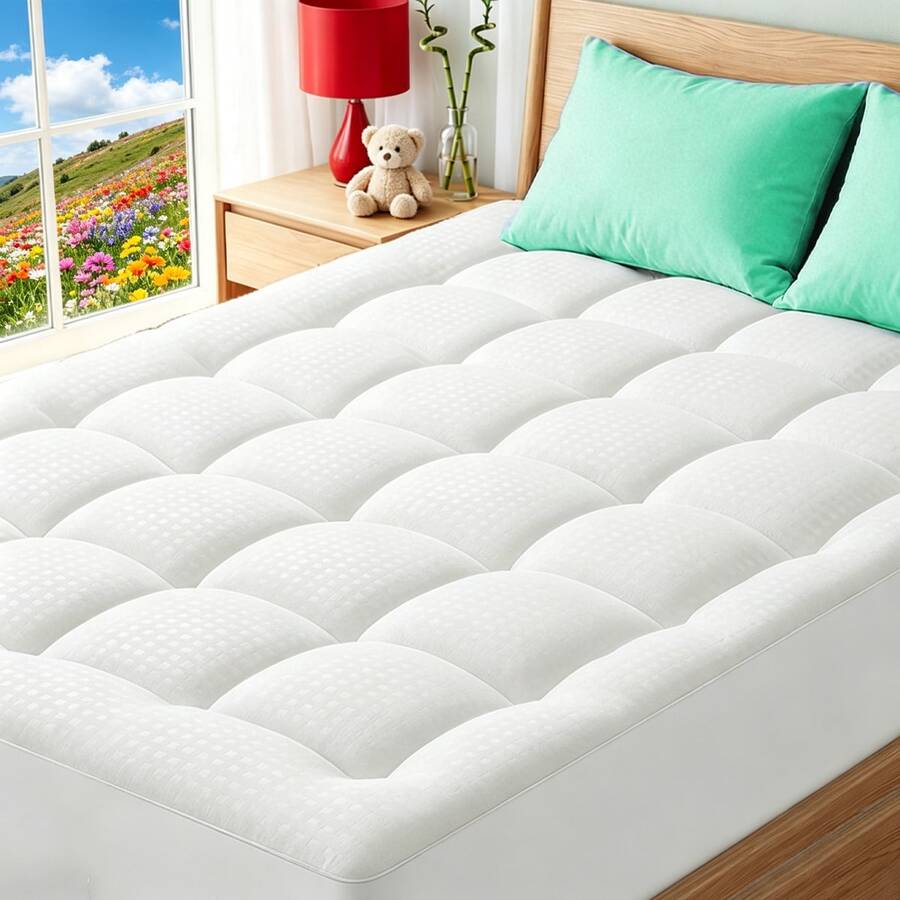 Extra Thick Mattress Topper | 3D+7D Snow Down Alternative Fill Overfilled Plush Pillow Top With 8-23 Inch For Deep Pocket, Machine Washable, 360° Full Coverage - 白色 - 查看 1