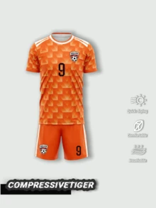 Personalized Dutch Style Football Uniform Set, Personalized Orange Geometric Gradient Jersey And Shorts, Can Print Team Logo, Number And Name, Suitable For Football, Basketball, Volleyball Games, 2026 Football, Training And Daily Wear - Orange - View 2