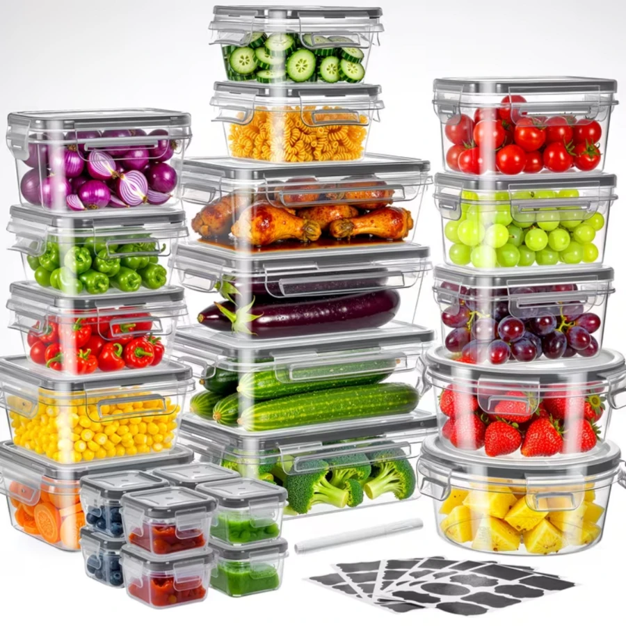 GHQ 50-Pack Heavy-Duty Transparent Stackable Food Storage Containers With Lids - Microwave And Freezer , Leakproof Refrigerator Organizers, Multi-Sized Rectangular Food Jars For Fruits, Vegetables, Leftovers, And Pasta - Space-Saving - Black 1 - View 1
