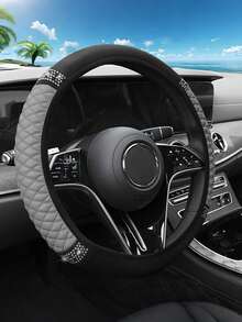 All-Season Steering Wheel Cover - Soft PU Leather, Diamond Quilted Texture, 2 Rows Of AB Crystal Decor, Fits 37-38cm Steering Wheel, Elastic Comfortable Breathable, Multiple Colors Available, Upgrade Car Interior - Leather With Diamonds - View 18