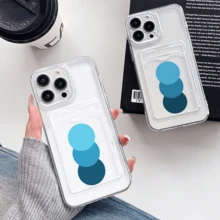 1 unidad Círculos azules apilados degradado Funda para iPhone 16 plus, protección anticaída con airbag reforzado en las cuatro esquinas, tarjetero invisible integrado en la parte trasera, compatible para tarjeta personal, carnet de conducir, tarjeta de acceso y tarjeta de transporte, funda protectora antigolpes portátil con ranura para tarjetas, diseño sencillo y elegante, ideal para uso diario, desplazamientos y viajes - transparente - Ver 4