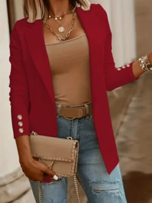 New Commuting Lapel Long Sleeve Blazer For Women Red - Red - View 2