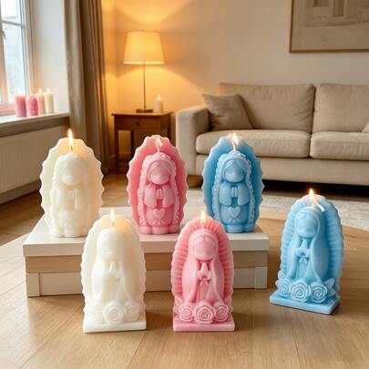 1/10pcs Cute Virgin Mary | Heart | Rose Base | Praying Girl Scented Candle, Photography Prop Background, For Holiday Home Decor, Family Celebration Party Gift, Handmade Molded, 4 Color Options