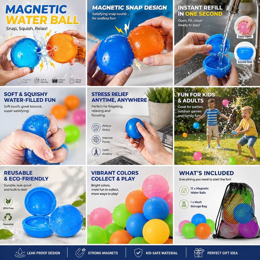 Mother's Day Family Fun, Reusable Magnetic Water Balloons, Silicone Self-Sealing Splash Balls For Parent-Child Pool Beach Play, Easter Backyard Party Gifts For Kids - 彩色 - 查看 1