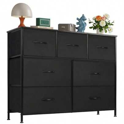 7 Drawers Drsesser For Bedfroom Fabric Stohrages Towfer For Living Rfom Entrywfay - Stgufrdy Stheel Frame Wooden Top And Easy Pull Fabric Bins Clofset Chests Organgizher For Clothes Bhlacskgift