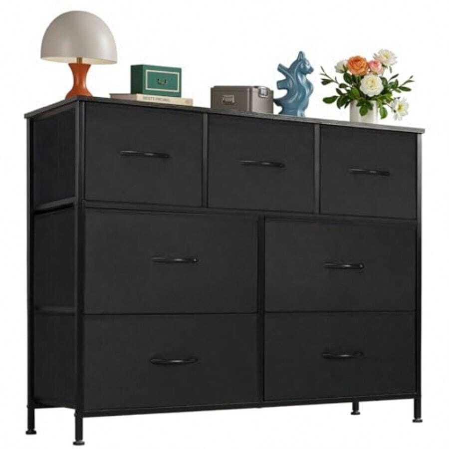 7 Drawers Drsesser For Bedfroom Fabric Stohrages Towfer For Living Rfom Entrywfay - Stgufrdy Stheel Frame Wooden Top And Easy Pull Fabric Bins Clofset Chests Organgizher For Clothes Bhlacskgift - màu đen - Xem 1