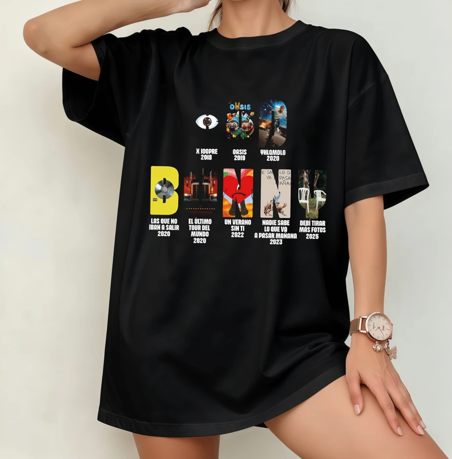 BadBunny Album Cover Collage T-Shirt | Reggaeton Star Gender-Neutral Oversized Everyday Shirt Black - Black - View 1