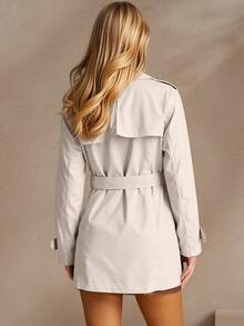 Risissida Women's Double-Breasted Windbreaker, Commuting Casual Jacket, Fashionable Solid Color Outerwear For Autumn & Spring - Beige - View 2