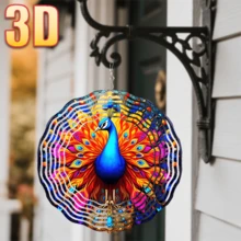 1pc 3D "Colorful Peacock Tail Fan" 10in*10in With Rotating Hook, 360° DIY Creative Rotating Rainbow Style Decor (Pendant Not Included), Random Style - Multicolor - View 5