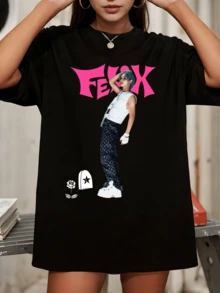 FelixFelix StraySKidsS Rock Star Vintage 90s Bootleg T-Shirt Retro K-Pop Graphic Tee - Black - View 6