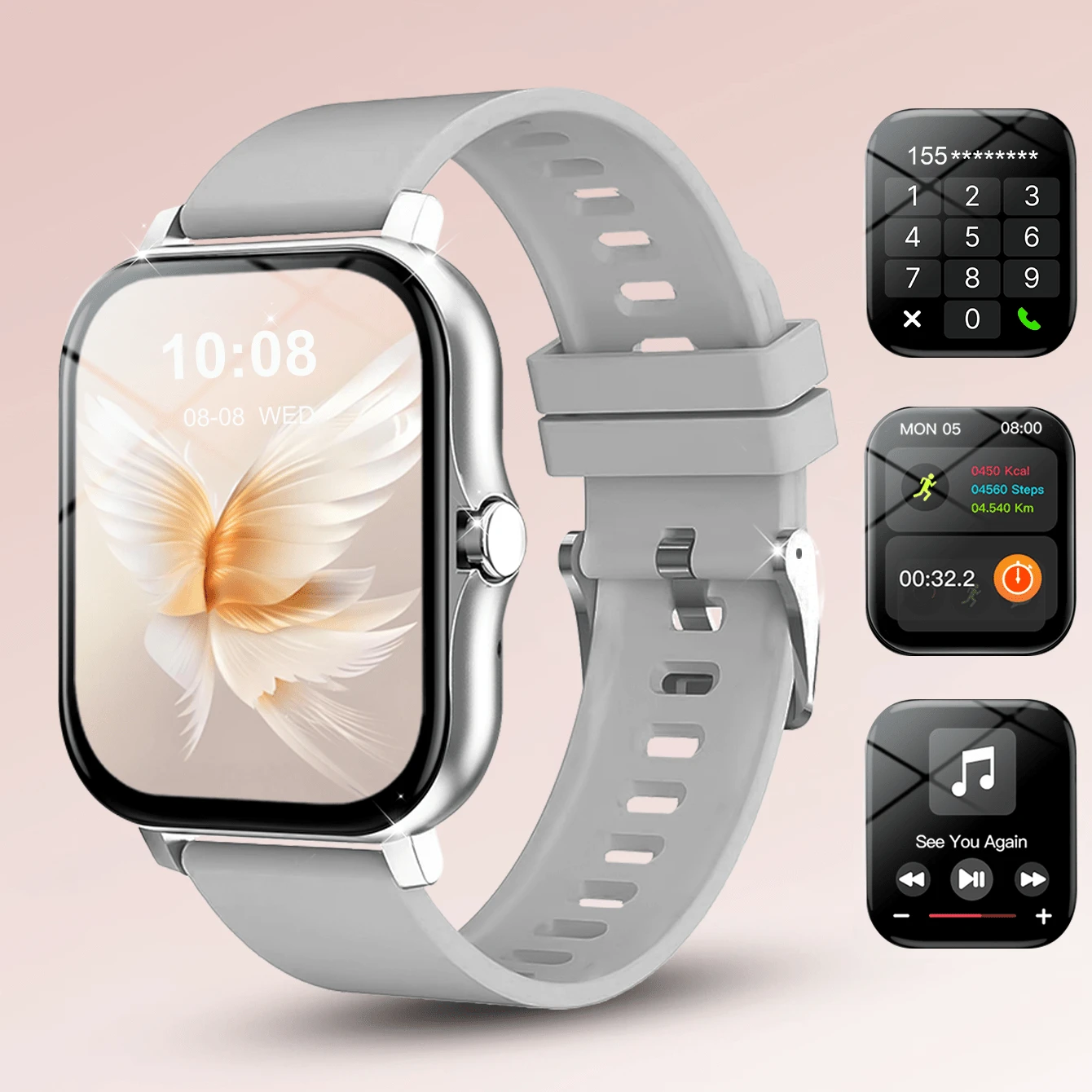 1 pieza Reloj inteligente de silicona unisex, puede hacer/recibir llamadas, contar pasos, contador de calorías, seguimiento de distancia deportiva, múltiples modos deportivos, alarma y recordatorio de llamadas/mensajes, smartwatch multifuncional de fitness, pantalla táctil completa de 1.83", compatible con Android e iOS, regalo de Navidad y Halloween