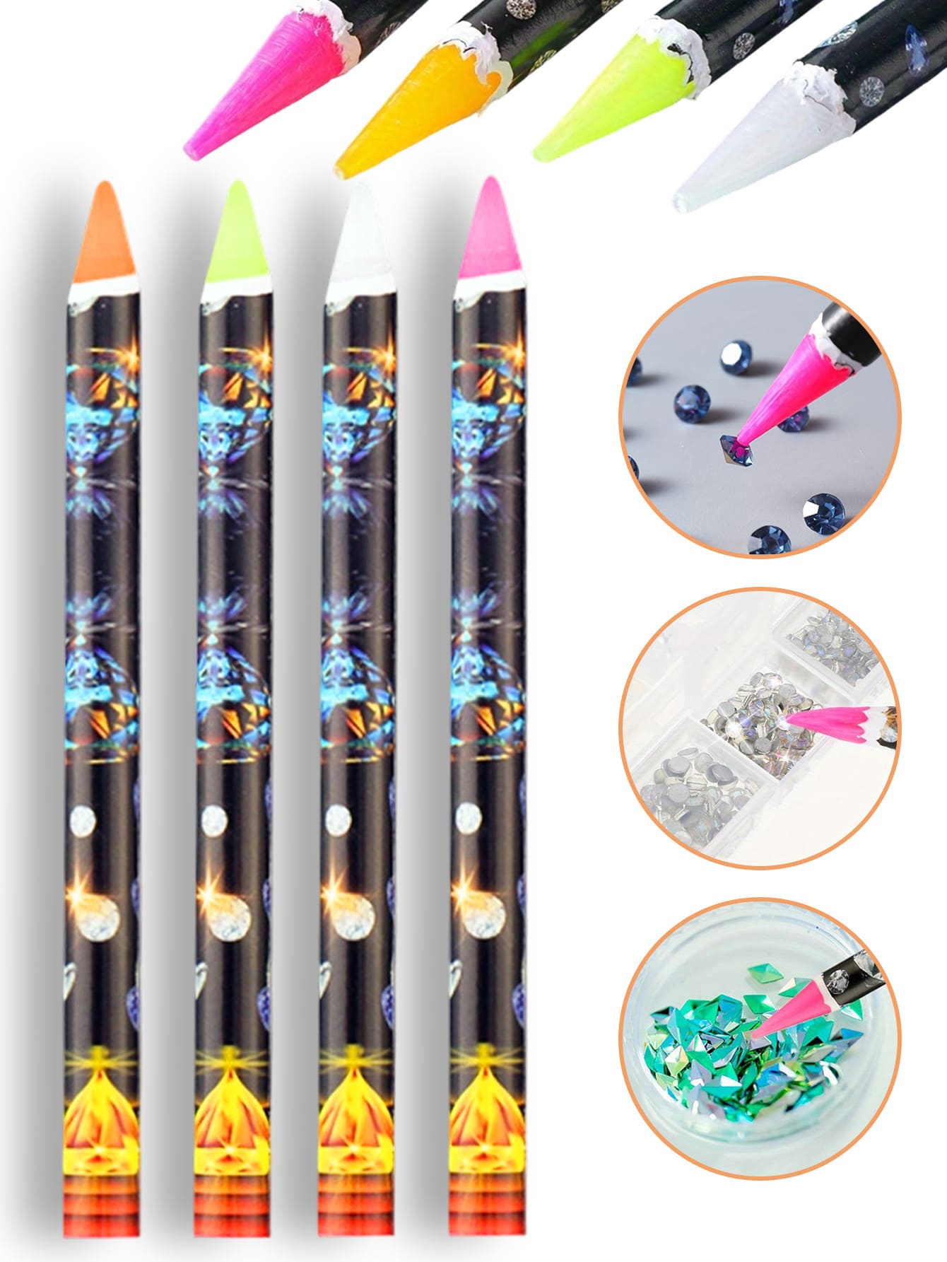 1/4pcs Nail Art Dotting Pen Wax Pencil Set Rhinestone Picking Up Tool Drill Pickup Pen Stick For Nail Art Decoration & DIY Manicure Accessories - Multicolor - View 1