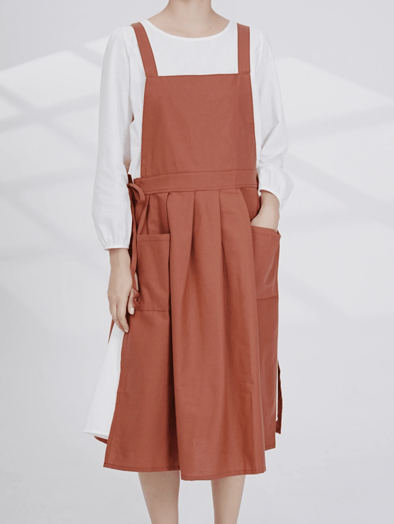 1pc Solid Color Apron With 2 Pockets, Casual Home Style Long Dress With Side Slit, Waist Tie, Cooking Smock, Suitable For Various Occasions - Multicolor - View 1
