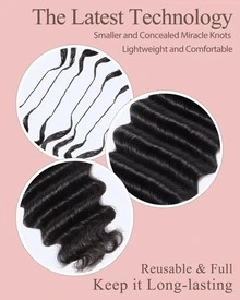 Deep Wave Feather Crochet Hair Human Hair Invisible Miracle Knots Crochet Hair Human Hair 50g Pre-Separated Human Crochet Hair Deep Water Wave Curly Miracle Knots Crochet Reusable Brazilian Wet And Wavy Human Hair Bundles Braiding Hair 8-30 Inch - Natural Black - Xem 3