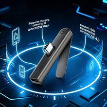 2-In-1 Foldable Stand Charging Adapter C-Type Stand Adapter, USB C To C Fast Charging Data Cable Stand Adapter Compatible With 17/17pro/16pro/16/15/15pro/ - Black - View 7