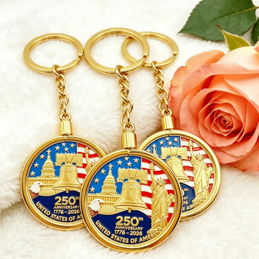 2026 America 250th Anniversary Keychain For Men Women, Alloy Metal Commemorative Keyring With 1776-2026, Heavy Duty Corrosion Resistant Keychain, Meaningful Patriotic Gift For History Lovers Dad Him Her - 金色 - 查看 1