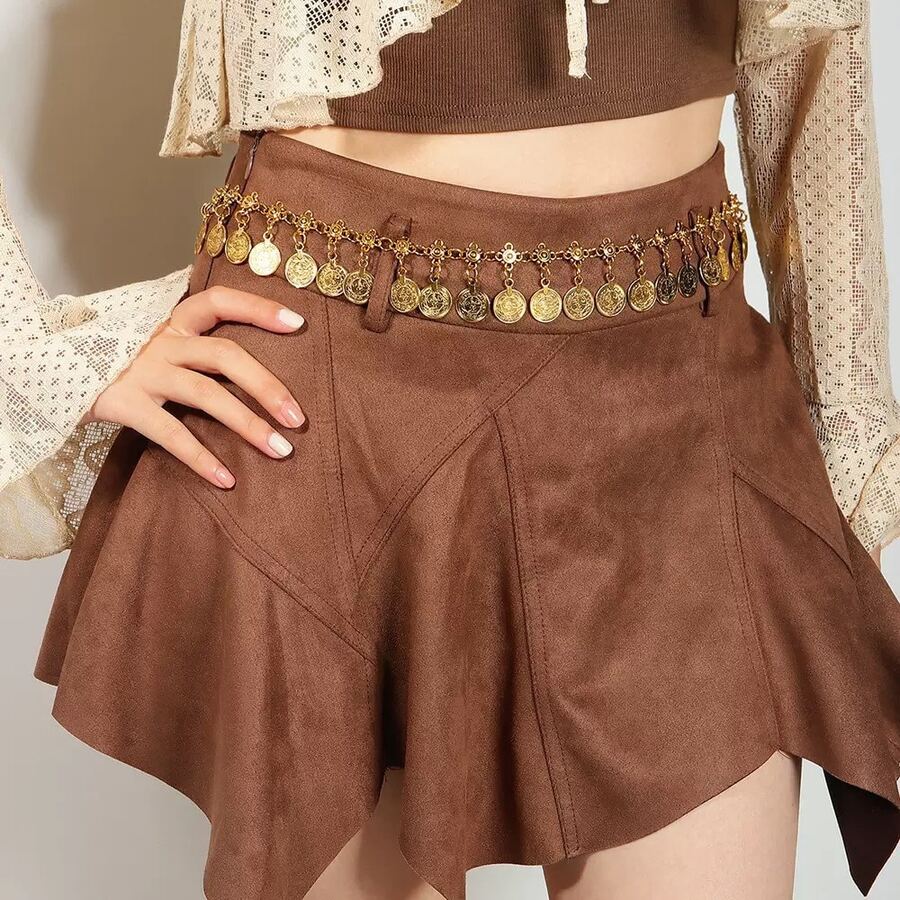 1pc Bohemian Style Gold Coin Waist Chain - Vintage Alloy Adjustable Belt Inlaid With Coins, Suitable For Jeans, Festival Outfits, Bohemian Style, Dresses And Jeansconcert Accessories - Gold - View 1