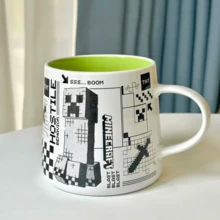 Minecraft 我的世界苦力怕主题陶瓷马克杯，600毫升大容量带把手，水杯，高品质印花，适用于办公室/家庭/学生书桌咖啡杯 - 彩色 - 查看 2