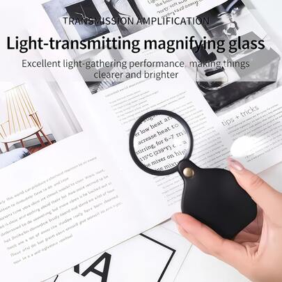 22X Magnifying Glass With Faux Leather Case - Portable Microscope - Foldable Design - Ergonomic Handle - Suitable For Reading, Inspection, Crafts, Jewelry Etc. - Compact Inspection Tool With Durable Rotating Protective Cover - Essential For Daily Reading - Vision Assistance Product