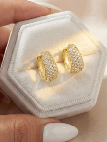 1 Đôi bông tai bạc 925 cao cấp khảm đá siêu nhỏ, thích hợp để đeo hàng ngày, dự tiệc và làm quà tặng ngày Valentine. - vòng tròn - Xem 5