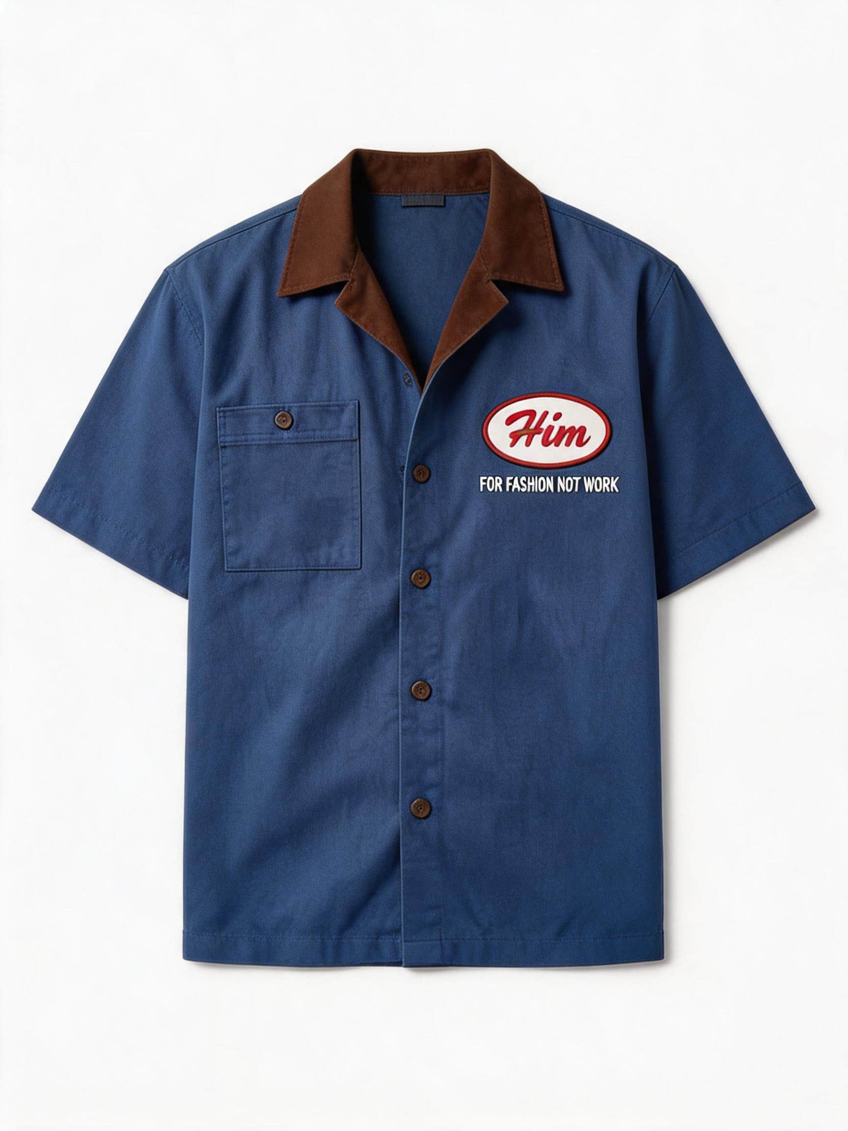 Men's Utility Style Printed Shirt, Loose Fit, Contrast Color Collar Shirt, Retro Badge Print Top, Combining Fashion And Practicality For Streetwear - Multicolor - View 1