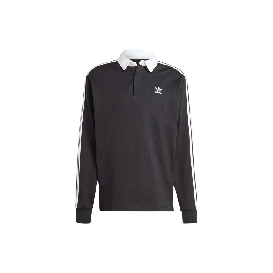 Áo Polo dài tay adidas Originals ADICOLOR RUGBY, chất liệu cotton nguyên chất, kiểu dáng Preppy, kẻ sọc kiểu Mỹ cổ điển, mềm mại và thoải mái, có logo, dành cho nam, màu đen. - màu đen - Xem 1