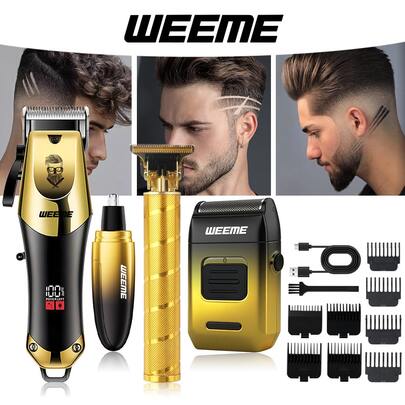  Bộ dụng cụ chăm sóc cá nhân nam WEEME 4 món/3 món/2 món, bao gồm kéo cắt tóc chuyên nghiệp, máy tỉa râu, máy tỉa lông mũi và máy cạo râu lưỡi dao, bộ dụng cụ chăm sóc không dây sạc lại được, màn hình LED, món quà lý tưởng dành cho nam giới.