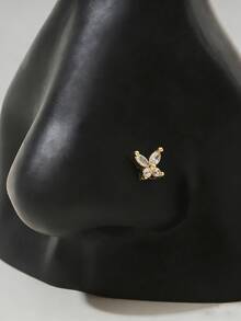 1件热销 | 蝴蝶形锆石鼻钉 | 简约水晶L形鼻环 | 穿孔饰品 - 金色 - 查看 1