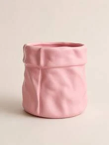 1pc Wrinkled Makeup Brush Holder, Cute Cosmetic Storage Cup Suitable For Vanity, Bathroom Countertop, Lipstick, Eyeliner, Eyebrow Pencil And Daily Makeup Tool Storage, Cream Pink Desktop Decor Gift - A - View 10