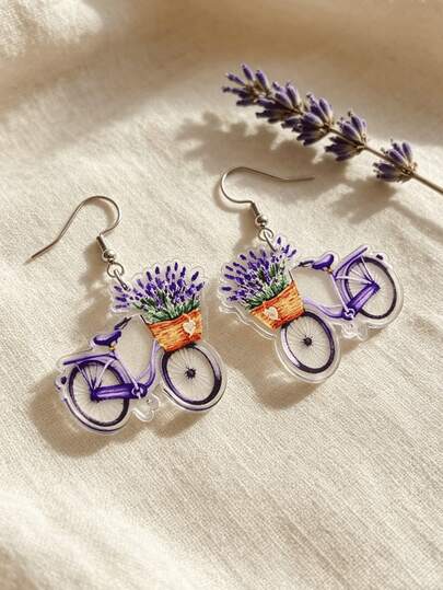 2D Bicycle Pendant Earrings, Floral Element, Lightweight And Comfortable For Casual Wear, Perfect Gift For Cyclists And Birthday/Anniversary, Elegant Yet Playful Bicycle-Themed Earrings, Suitable For Year-Round Fashion Accessory, Ideal For Casual Or Formal Outfits
