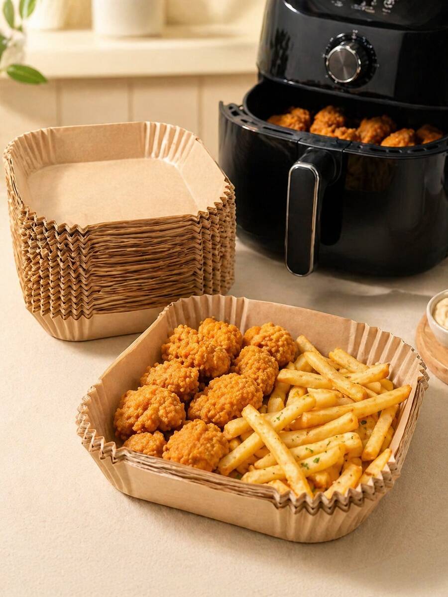 200PCS Disposable Air Fryer Liners, 6.5in | Heat-Resistant Parchment Paper For 3-5 QT Air Fryers | Non-Stick & Easy Cleanup - 查看 1