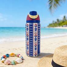 OwaIa Blue Pattern Large Capacity Stainless Steel Water Bottle,32oz/945ml,With A Straw,Exquisite Appearance,Keeps Drinks Hot Or Cold,Can Hold Iced Drinks And Water,Suitable For Leisure,Work,Sports,Indoors And Outdoors,Suitable For Students And Office Workers,As A Gift.Vacuum Flasks-Everyday Tumbler-Perfect Birthday Gift-Father Day Tumbler - 藍色 - 查看 5