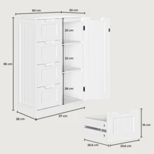 Badezimmerschrank mit 4 Schubladen & 1 Tür, kompakter Aufbewahrungsschrank mit Kippschutz, verstellbare Fächer, für Badezimmer & Wohnzimmer, Weiß - Weiss - Übersicht 6