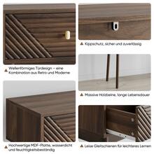 Mid-Century Modern Console Table With Drawers, Retro Reception Table With Open Shelves, Modern Coffee Table For Living Room, Entryway And Hallway, Walnut - Brown - View 7