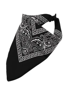 Black Cashew Pattern Multifunctional Scarf, Vintage Headband, Outdoor Small Scarf, Silk Headband, Suitable For Daily Life And Street Dance. - Black - View 2