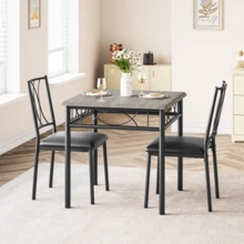 Space-Saving 3-Piece Dining Table Set For 2 – Square Metal & Wood Kitchen Table, 2 Upholstered Chairs, Compact Dining Room Furniture For Small Apartments – Rustic Brown Or Gray - Grey - View 5