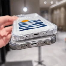 1 unidad Olas sol barco mar abstracto Funda para iPhone 16 e, protección anticaída con airbag reforzado en las cuatro esquinas, tarjetero invisible integrado en la parte trasera, compatible para tarjeta personal, carnet de conducir, tarjeta de acceso y tarjeta de transporte, funda protectora antigolpes portátil con ranura para tarjetas, diseño sencillo y elegante, ideal para uso diario, desplazamientos y viajes - transparente - Ver 3