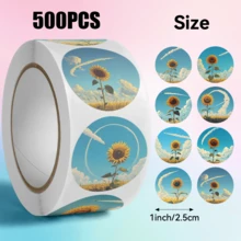 500 miếng/cuộn nhãn dán họa tiết hoa hướng dương, 10 mẫu phối hợp, nhãn gói quà Giáng sinh, nhãn dán scrapbook, gói quà planner, trang trí thủ công giấy, quà tiệc, trang trí hộp quà và nhãn dán khen thưởng - Nhiều màu - Xem 2