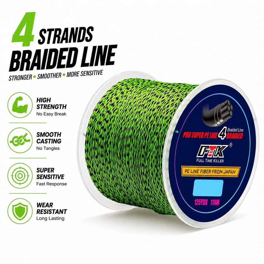 4 hebras de línea de pesca trenzada - Fuerte, suave, sensible y duradera para agua dulce y salada - Verde - Ver 1