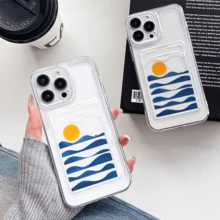 1 unidad Olas sol barco mar abstracto Funda para iPhone 16 e, protección anticaída con airbag reforzado en las cuatro esquinas, tarjetero invisible integrado en la parte trasera, compatible para tarjeta personal, carnet de conducir, tarjeta de acceso y tarjeta de transporte, funda protectora antigolpes portátil con ranura para tarjetas, diseño sencillo y elegante, ideal para uso diario, desplazamientos y viajes - transparente - Ver 4