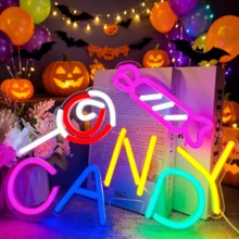 1 pieza Letrero de neón "CANDY", luz de neón LED multicolor, decoración de pared ambiente de acrílico regulable alimentada por USB, perfecto para tiendas de dulces, panaderías, fiestas, dormitorios, habitaciones de niños y regalos para amantes de los dulces - Multicolor - Ver 7