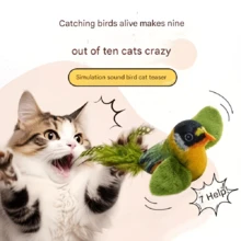 Interactive Cat Toy - Realistic Chirping Sound, Synthetic Nylon Feathers, Soft Nylon Feather Wand, Handcrafted Design, Solo Play & Hunting Fun, Suitable For All Cats, Physically Activated, No Battery Required. - Multicolor - View 8