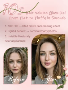 Invisible Clip-In Hair Topper With Bangs, Multi-Clip Secure Fit, Suitable For Thinning Hair And Crown Coverage, Lightweight Seamless Volumizing Hair Extension, Natural Style Hair Piece, Essential For Weddings, Parties, Concerts, Travel, Holidays And Self-Care - Multicolor - View 5