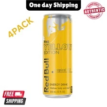 Red Bull Yellow Edition Energy Drink Tropical Flavor (Pack Of 4, 12 Fl Oz Cans) 114mg Caffeine Sparkling Beverage - one-size - View 1