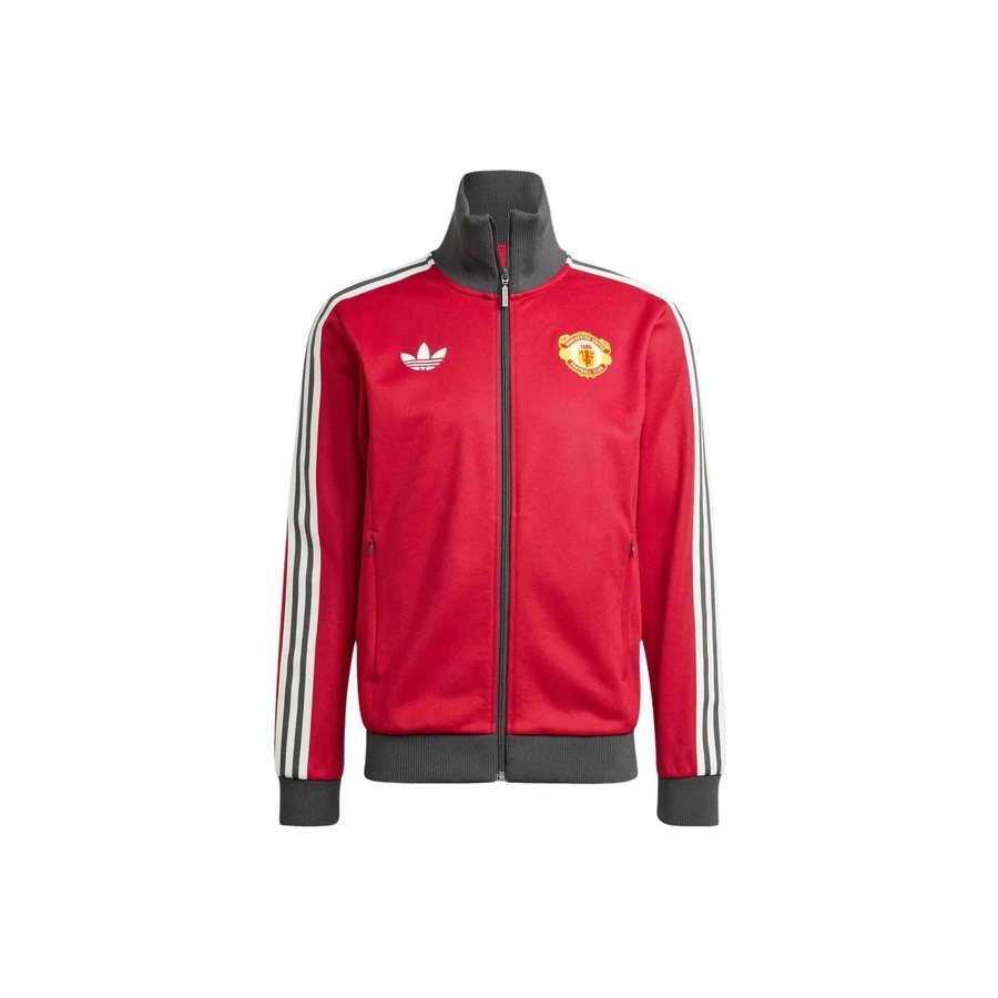Adidas Originals MUFC Series American Retro Preppy Striped Zip-Up Slim Fit Versatile Long-Sleeve Jacket For Men, Victory Red - 黑色 - 查看 1