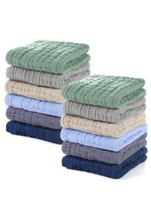 Oaoleer 12PCS 12*12 Inch 100% Cotton Muslin Burp Cloths, Soft Absorbent Reusable Baby Washcloths For Newborn Boys Girls - Multicolor - View 9