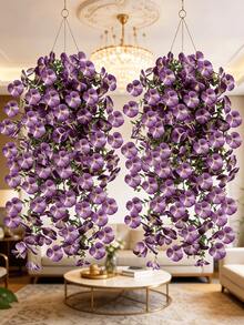 1pc Artificial Violet Hanging Vine, Tri-Color Pansy Artificial Hanging Vine, UV-Resistant Green Plant, 75cm/29.5in Length, Suitable For Home Decor, Office Decor, Party Decor, Bridal Decor, Wedding Decor, Spring Decor, Holiday Decor, Bathroom Decor, Living Room Decor, Bedroom Decor, DIY Floral Bouquet, Gardening Decor, Summer Decor - Multicolor - View 2